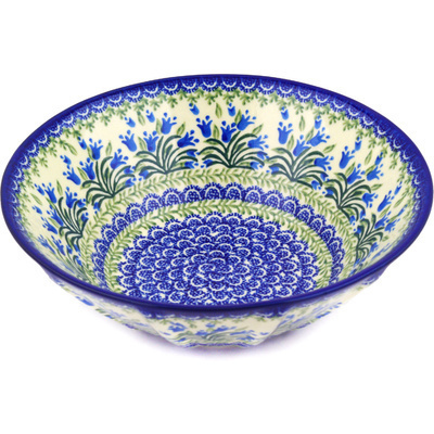 Polish Pottery Bowl 10&quot; Feathery Bluebells