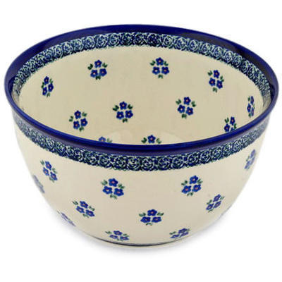 Polish Pottery Bowl 10&quot; Forget Me Not Dots