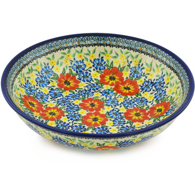 Polish Pottery Bowl 10&quot; Golden Floral UNIKAT