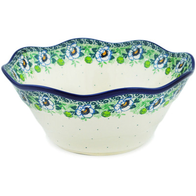 Polish Pottery Bowl 10&quot; Green Flora