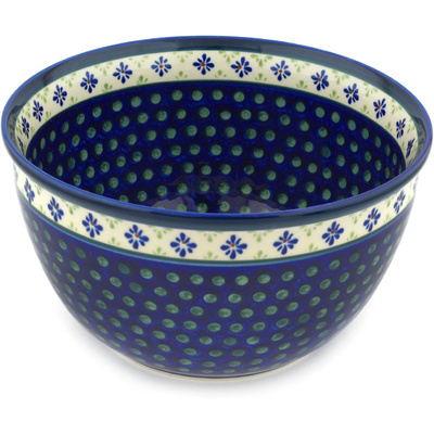 Polish Pottery Bowl 10&quot; Green Gingham Peacock