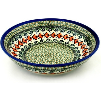 Polish Pottery Bowl 10&quot; Green Mosaic UNIKAT