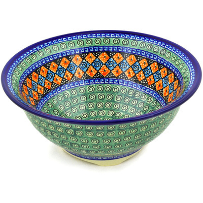 Polish Pottery Bowl 10&quot; Harlequin UNIKAT