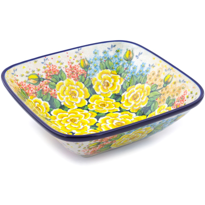 Polish Pottery Bowl 10&quot; L38 Yellow Elegance UNIKAT