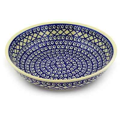 Polish Pottery Bowl 10&quot; Lattice Peacock