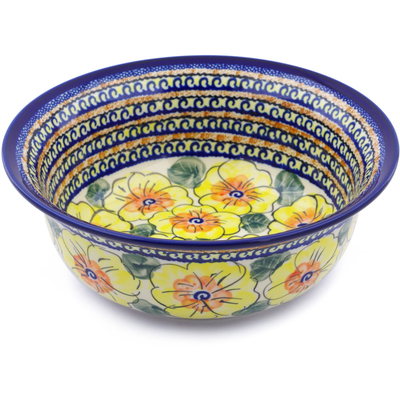 Polish Pottery Bowl 10&quot; Lemon Poppies UNIKAT