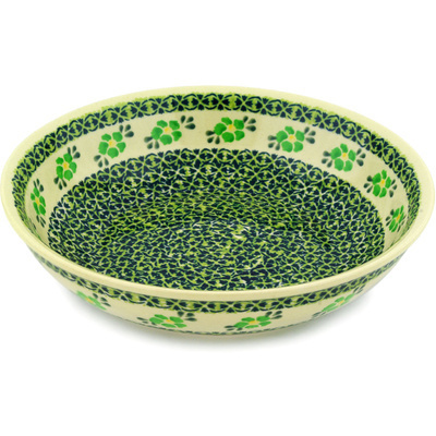 Polish Pottery Bowl 10&quot; Lime Flowers