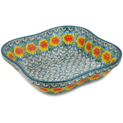 Polish Pottery Bowl 10&quot; Marigold Chain UNIKAT