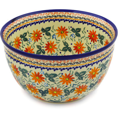 Polish Pottery Bowl 10&quot; Mexican Flame UNIKAT