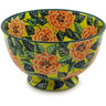 Polish Pottery Bowl 10&quot; Orange Peonies UNIKAT