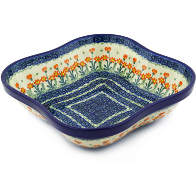 Polish Pottery Bowl 10&quot; Peach Spring Daisy