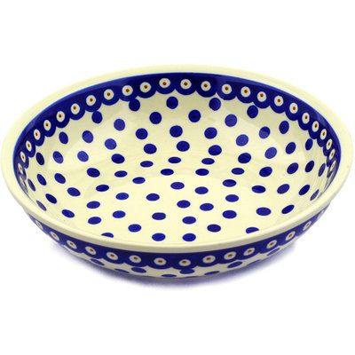 Polish Pottery Bowl 10&quot; Peacock Dots