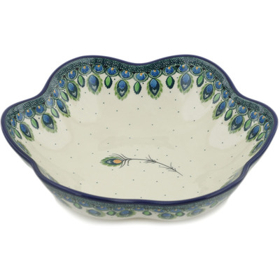 Polish Pottery Bowl 10&quot; Peacock Feather
