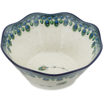Polish Pottery Bowl 10&quot; Peacock Feather