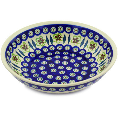Polish Pottery Bowl 10&quot; Peacock Garden