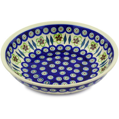 Polish Pottery Bowl 10&quot; Peacock Garden