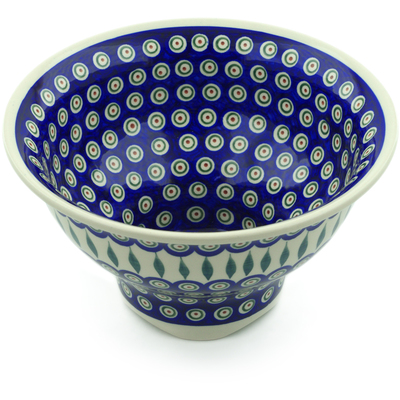 Polish Pottery Bowl 10" Peacock Leaves