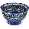 Polish Pottery Bowl 10&quot; Peeking Flowers UNIKAT
