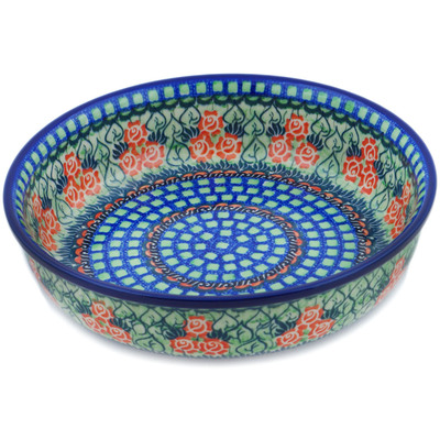 Polish Pottery Bowl 10&quot; Red Impatiens UNIKAT