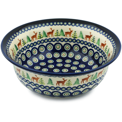 Polish Pottery Bowl 10&quot; Reindeer In The Pines
