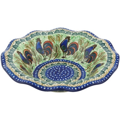 Polish Pottery Bowl 10&quot; Rooster Row UNIKAT