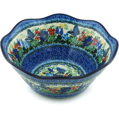 Polish Pottery Bowl 10&quot; Royal Blue Monarch UNIKAT