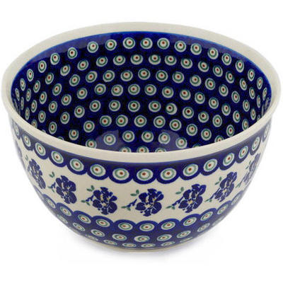 Polish Pottery Bowl 10&quot; Royal Iris Peacock