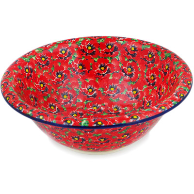 Polish Pottery Bowl 10&quot; Savvy Scarlet UNIKAT