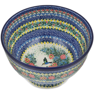 Polish Pottery Bowl 10&quot; Solo Hummingbird UNIKAT