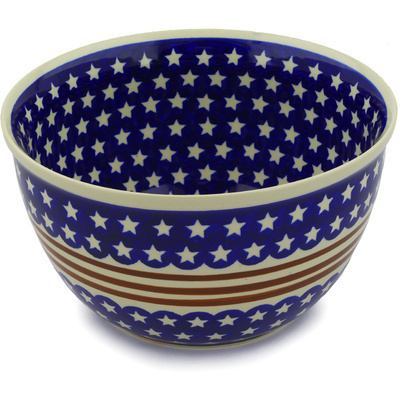 Polish Pottery Bowl 10&quot; Stars And Stripes