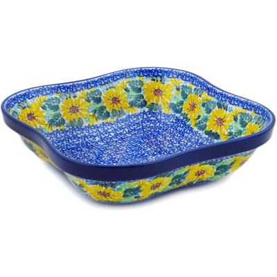 Polish Pottery Bowl 10&quot; Sunflower Surprise UNIKAT
