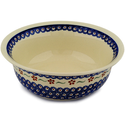 Polish Pottery Bowl 10&quot; Sweet Red Flower