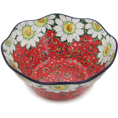 Polish Pottery Bowl 10&quot; Sweet Red Petals UNIKAT