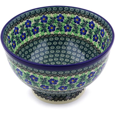 Polish Pottery Bowl 10&quot; Swirling Emeralds