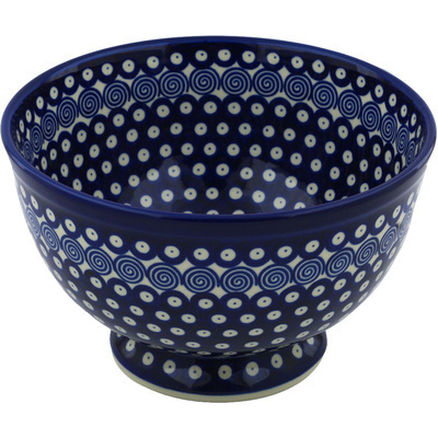 Polish Pottery Bowl 10&quot; Swirling Peacock Eyes