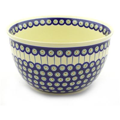 Polish Pottery Bowl 10&quot; Traditional Peacock
