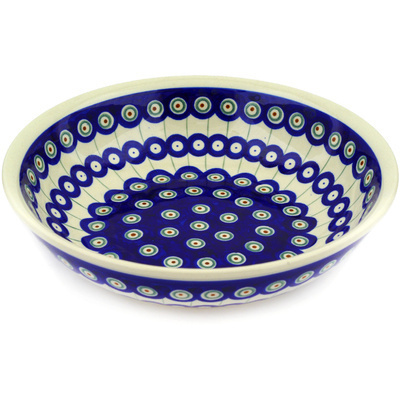 Polish Pottery Bowl 10&quot; Traditional Peacock