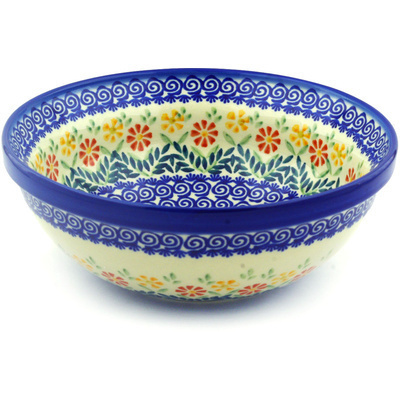 Polish Pottery Bowl 10&quot; Wave Of Flowers
