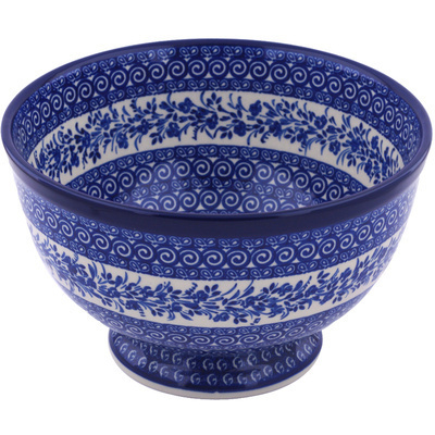 Polish Pottery Bowl 10&quot; Wreath Of Blue UNIKAT