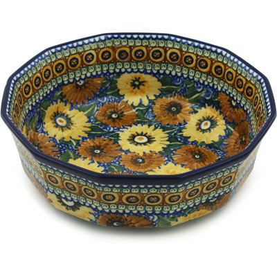 Polish Pottery Bowl 11&quot; Autumn Chrysanthemums UNIKAT