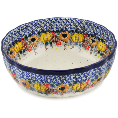 Polish Pottery Bowl 11&quot; Autumn Falling Leaves UNIKAT