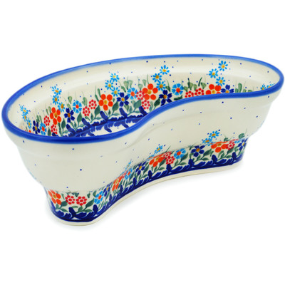 Polish Pottery Bowl 11&quot; Backyard Blooms UNIKAT
