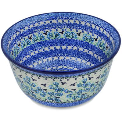 Polish Pottery Bowl 11&quot; Black Bird Fly UNIKAT