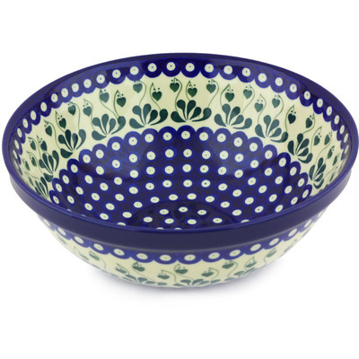 Polish Pottery Bowl 11&quot; Bleeding Heart Peacock