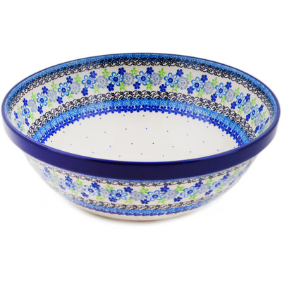 Polish Pottery Bowl 11&quot; Blue And Green Flower Dream