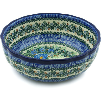 Polish Pottery Bowl 11&quot; Blue Beauty UNIKAT