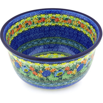 Polish Pottery Bowl 11&quot; Blue Bird Delight UNIKAT