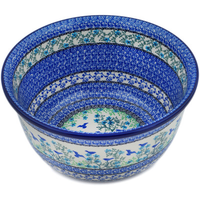 Polish Pottery Bowl 11&quot; Blue Bird Flying UNIKAT