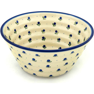 Polish Pottery Bowl 11&quot; Blue Buds
