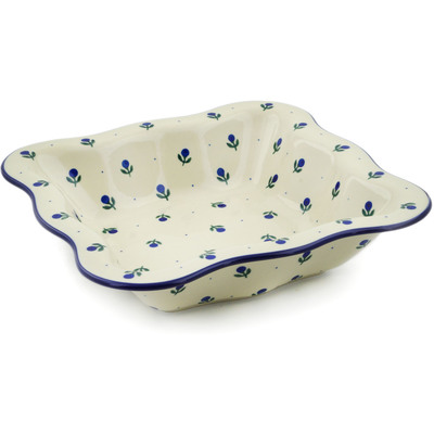 Polish Pottery Bowl 11" Blue Buds